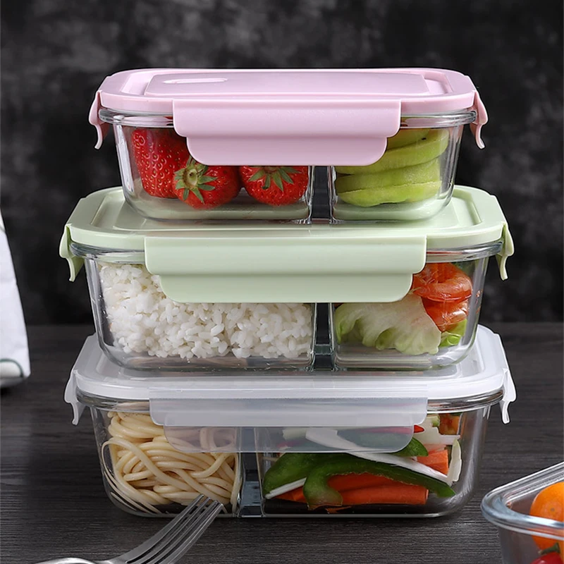 Meal Prep Glass Containers With Lids - 뚜껑이 있는 유리 도시락 상자, 밀폐