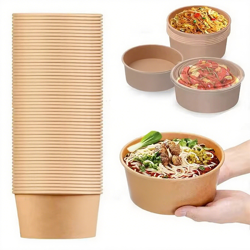 Meal Prep Noodles - 크라프트 종이 원형 그릇 일회용 도시락