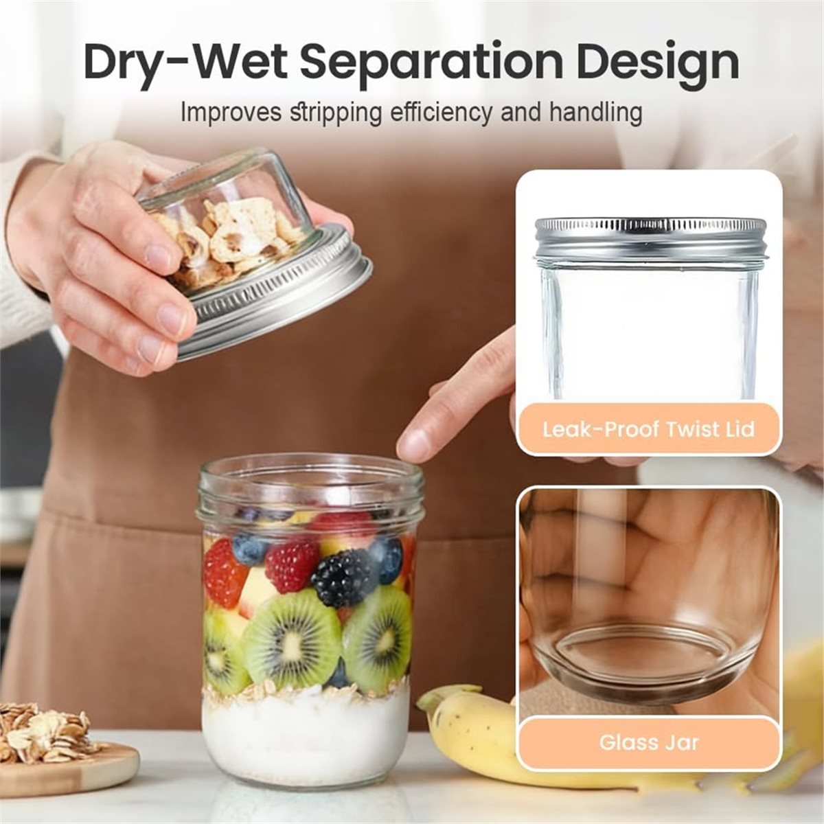 Meal Prep Glass Containers With Lids - BAAE 오버나이트 오트 컨테이너(뚜껑 포함), 건식