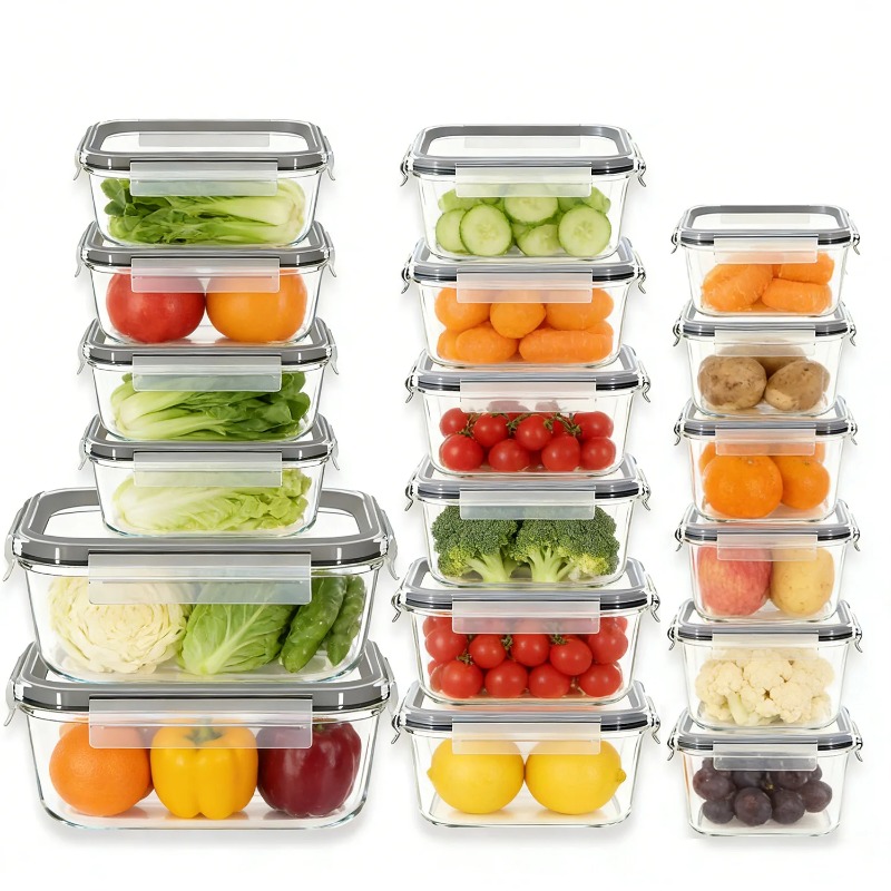 Meal Prep Glass Containers With Lids - 18팩 유리 식품 보관 용기 세트(밀폐