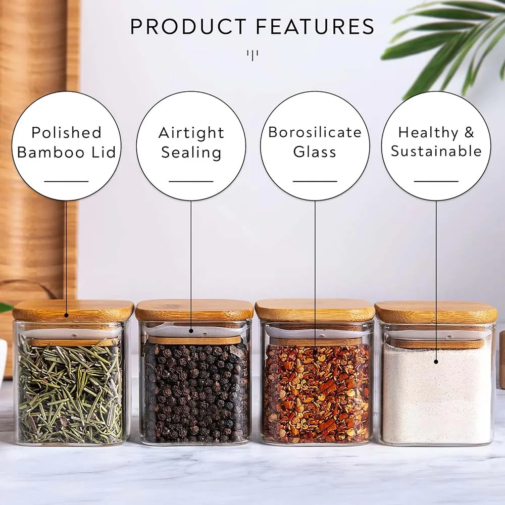 5온스 사각 향신료 병, 대나무 뚜껑/스티커 라벨 포함 - Meal Prep Glass Containers With Lids 리뷰 및 가격