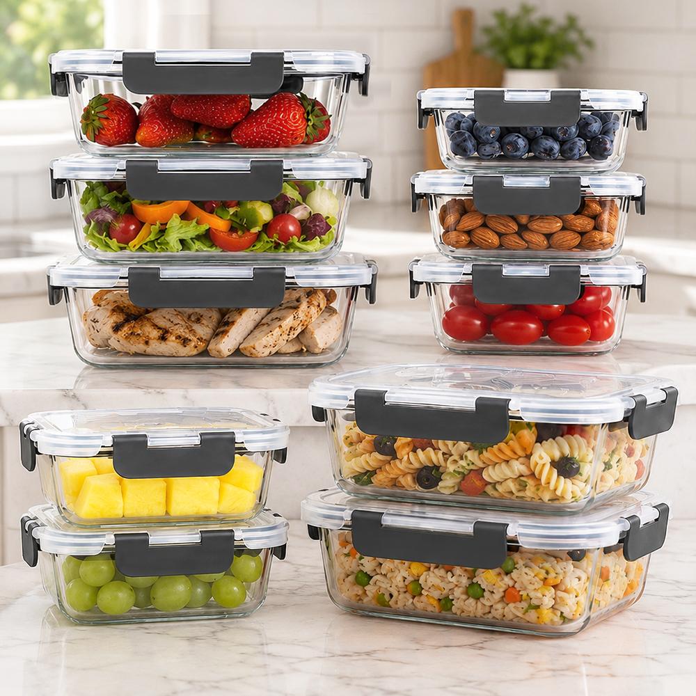 유리 식품 보관 용기 세트 10개입, BPA 프리 밀폐 - Meal Prep Glass Containers With Lids 리뷰 및 가격